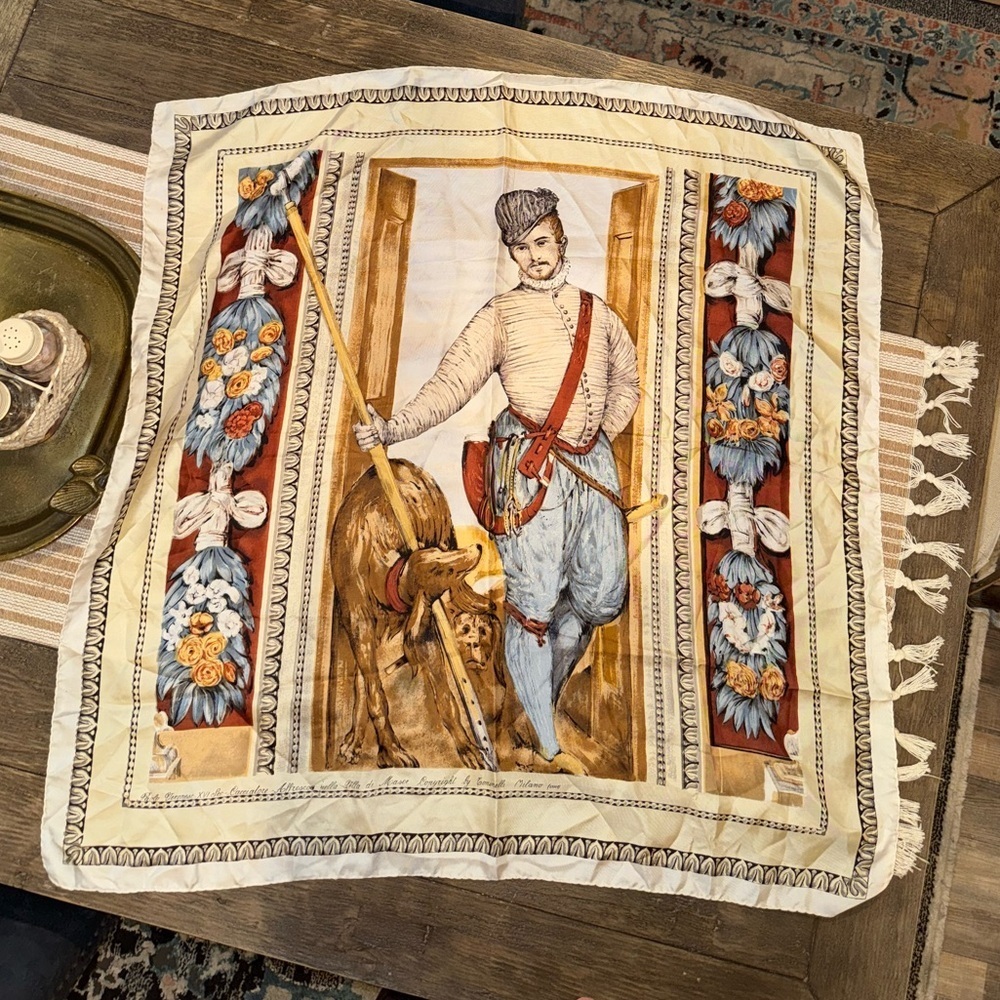 Paolo Veronesc Silk Blend Printed Neck Scarf Milano Renaissance Print 33x32”